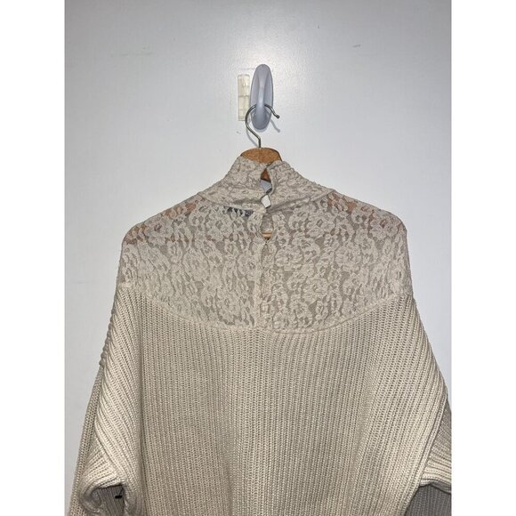 Zara Beige Lace & Knit Pullover Sweater Womens Small Grandmacore - Picture 6 of 9